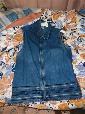Bobbie Brooks Blue Denim Zip-Front Vest with Topstitch Detail
